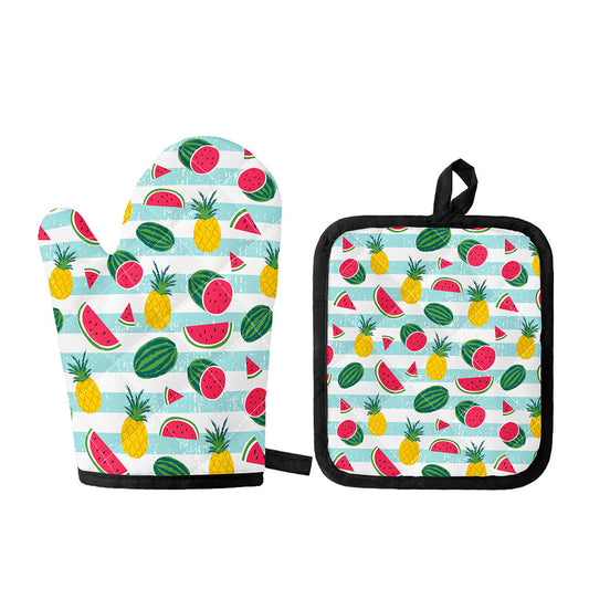 Cute Pineapple Watermelon Pattern Print Oven Mitt And Pot Holder Set