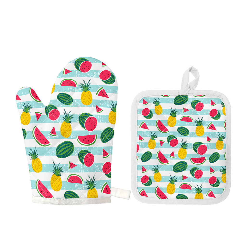 Cute Pineapple Watermelon Pattern Print Oven Mitt And Pot Holder Set