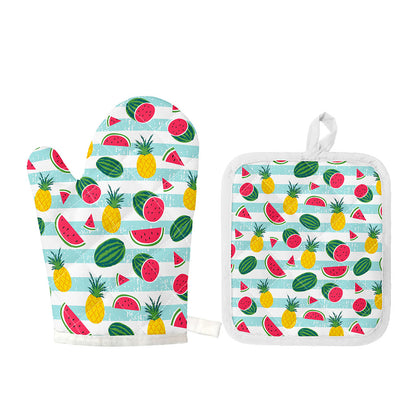 Cute Pineapple Watermelon Pattern Print Oven Mitt And Pot Holder Set