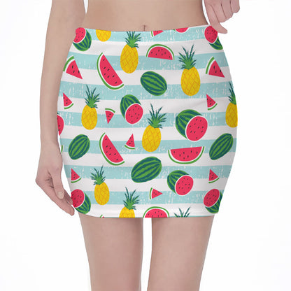 Cute Pineapple Watermelon Pattern Print Pencil Mini Skirt
