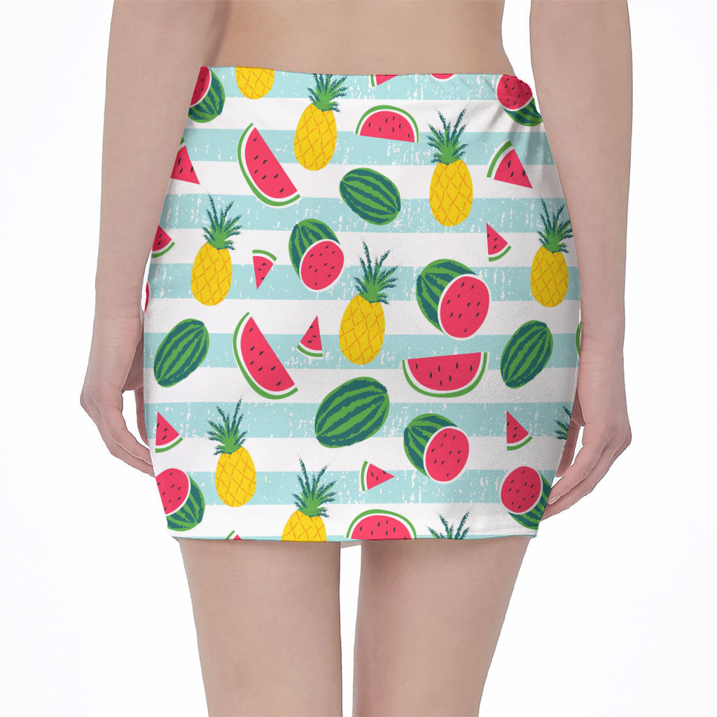 Cute Pineapple Watermelon Pattern Print Pencil Mini Skirt