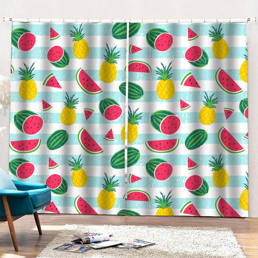 Cute Pineapple Watermelon Pattern Print Pencil Pleat Curtains