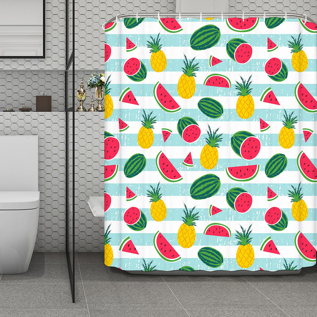 Cute Pineapple Watermelon Pattern Print Polyester Shower Curtain