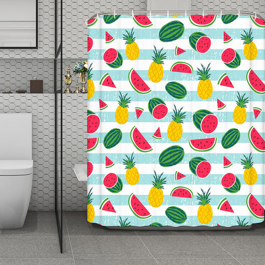 Cute Pineapple Watermelon Pattern Print Polyester Shower Curtain