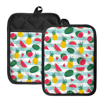 Cute Pineapple Watermelon Pattern Print Pot Holders With Pocket