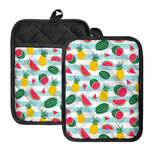 Cute Pineapple Watermelon Pattern Print Pot Holders With Pocket