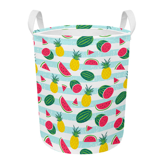 Cute Pineapple Watermelon Pattern Print Round Laundry Basket