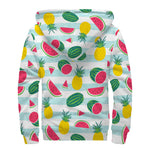Cute Pineapple Watermelon Pattern Print Sherpa Lined Zip Up Hoodie