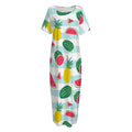 Cute Pineapple Watermelon Pattern Print Short Sleeve Long Nightdress