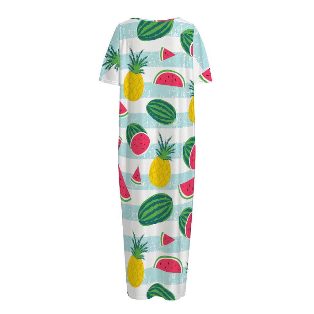 Cute Pineapple Watermelon Pattern Print Short Sleeve Long Nightdress