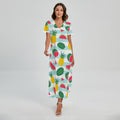Cute Pineapple Watermelon Pattern Print Short Sleeve Maxi Dress