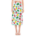 Cute Pineapple Watermelon Pattern Print Side Slit Midi Skirt