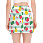 Cute Pineapple Watermelon Pattern Print Side Slit Mini Skirt