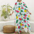 Cute Pineapple Watermelon Pattern Print Silk V-Neck Kaftan Dress