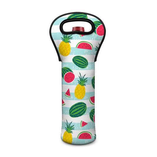 Cute Pineapple Watermelon Pattern Print Single Neoprene Wine Tote