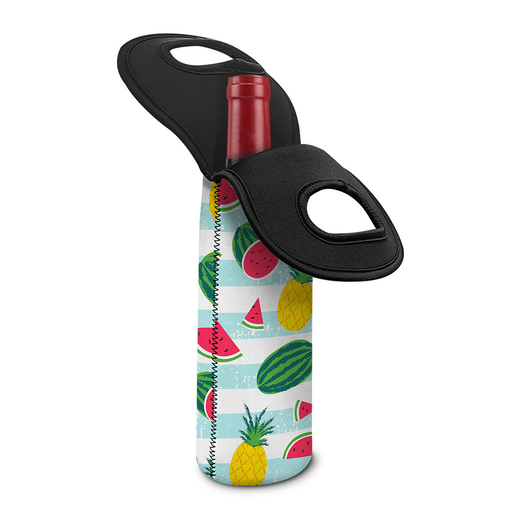 Cute Pineapple Watermelon Pattern Print Single Neoprene Wine Tote