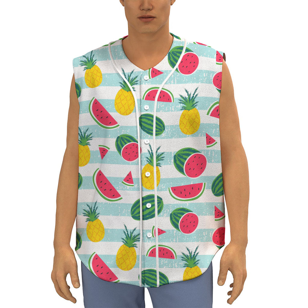 Cute Pineapple Watermelon Pattern Print Sleeveless Baseball Jersey