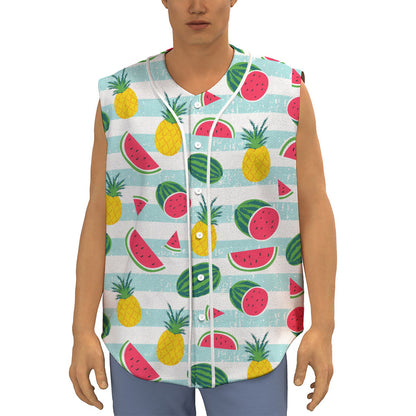 Cute Pineapple Watermelon Pattern Print Sleeveless Baseball Jersey