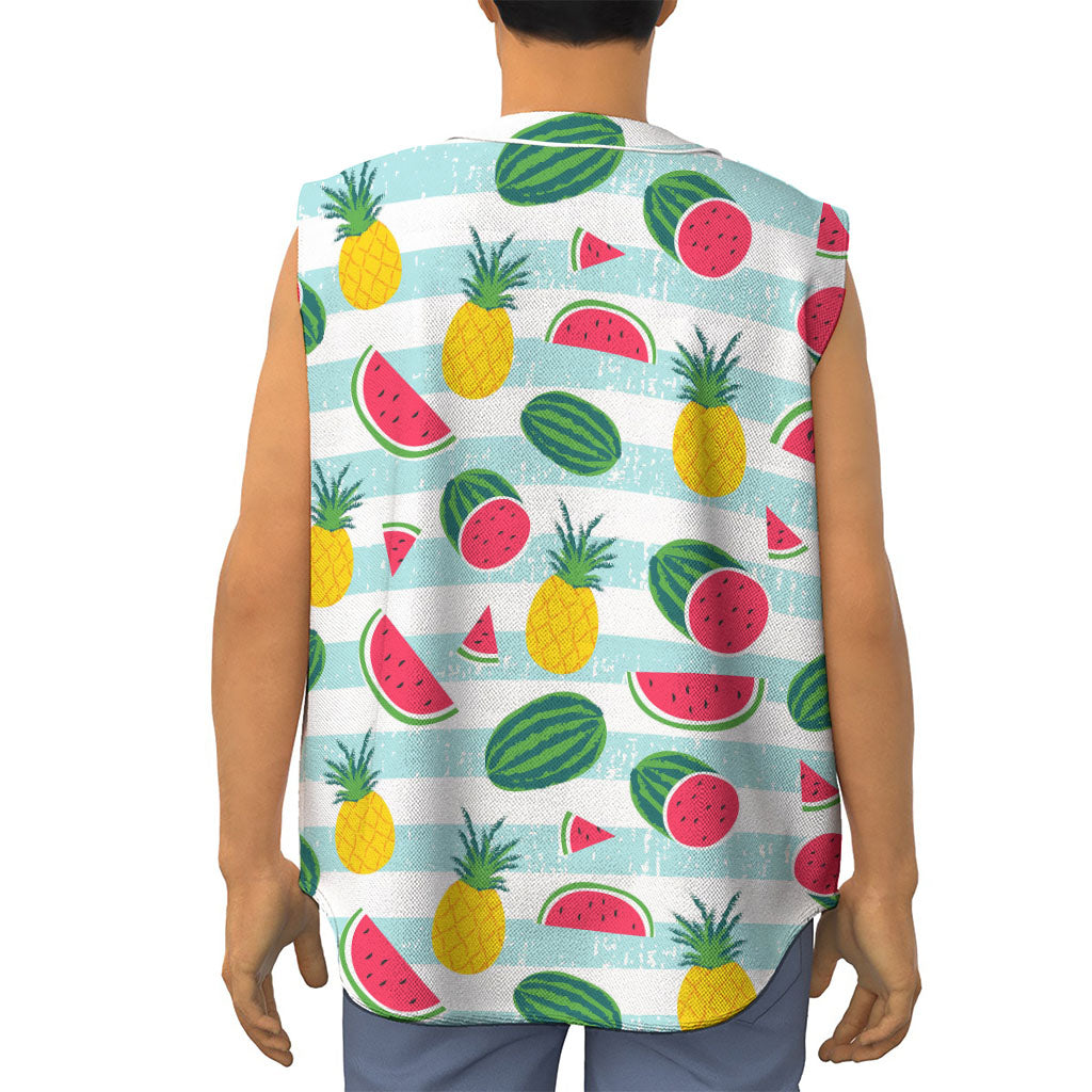 Cute Pineapple Watermelon Pattern Print Sleeveless Baseball Jersey