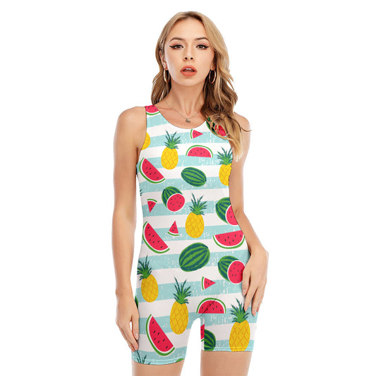 Cute Pineapple Watermelon Pattern Print Sleeveless One Piece Swimsuit