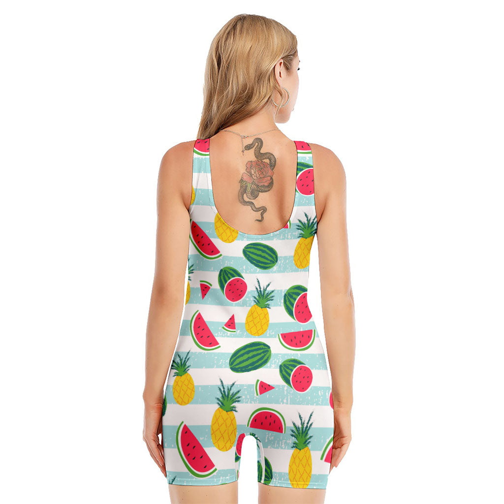 Cute Pineapple Watermelon Pattern Print Sleeveless One Piece Swimsuit