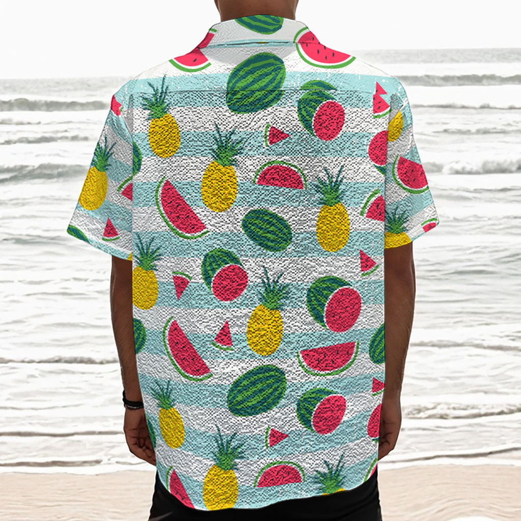 Cute Pineapple Watermelon Pattern Print Textured Short Sleeve Shirt
