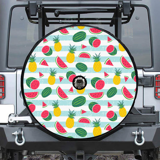 Cute Pineapple Watermelon Pattern Print Tire Cover With Camera Hole