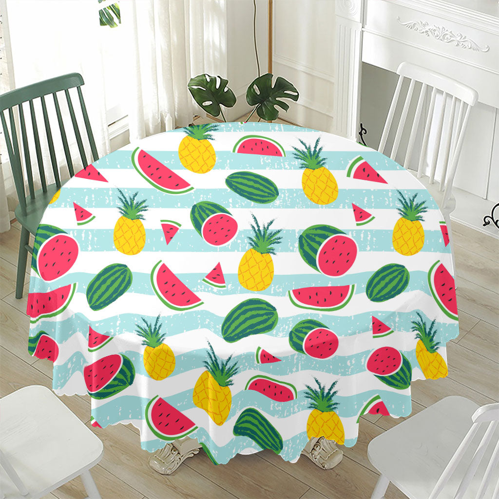 Cute Pineapple Watermelon Pattern Print Waterproof Round Tablecloth