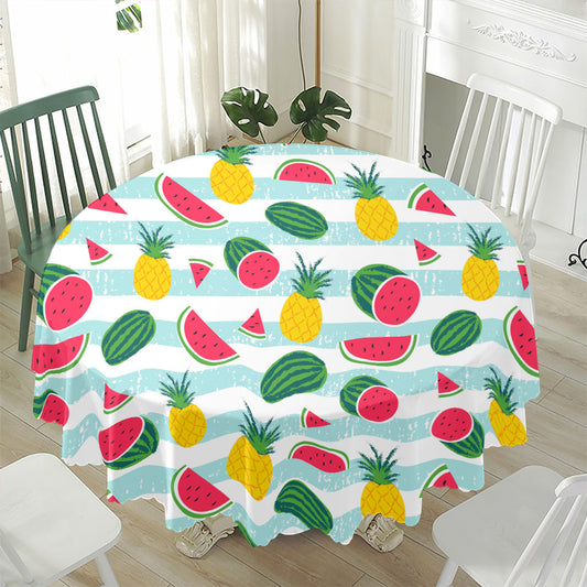 Cute Pineapple Watermelon Pattern Print Waterproof Round Tablecloth