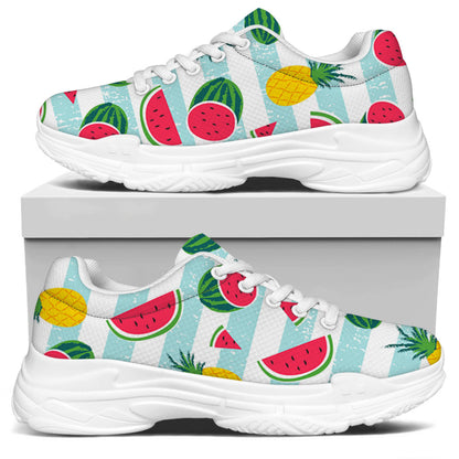 Cute Pineapple Watermelon Pattern Print White Chunky Shoes