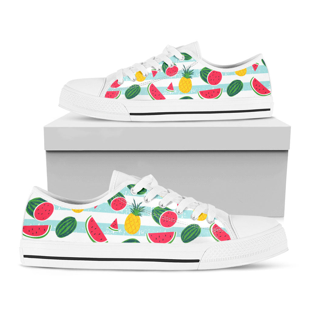 Cute Pineapple Watermelon Pattern Print White Low Top Sneakers