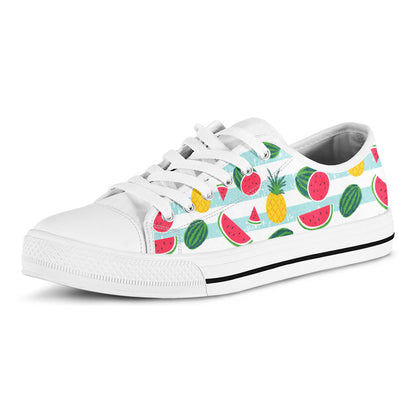Cute Pineapple Watermelon Pattern Print White Low Top Sneakers
