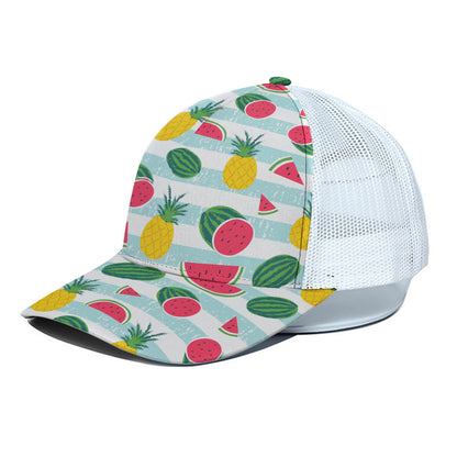 Cute Pineapple Watermelon Pattern Print White Mesh Trucker Cap
