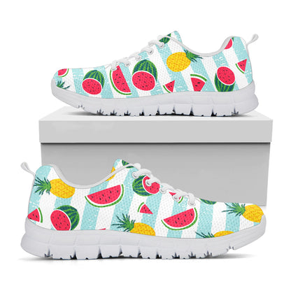 Cute Pineapple Watermelon Pattern Print White Running Shoes