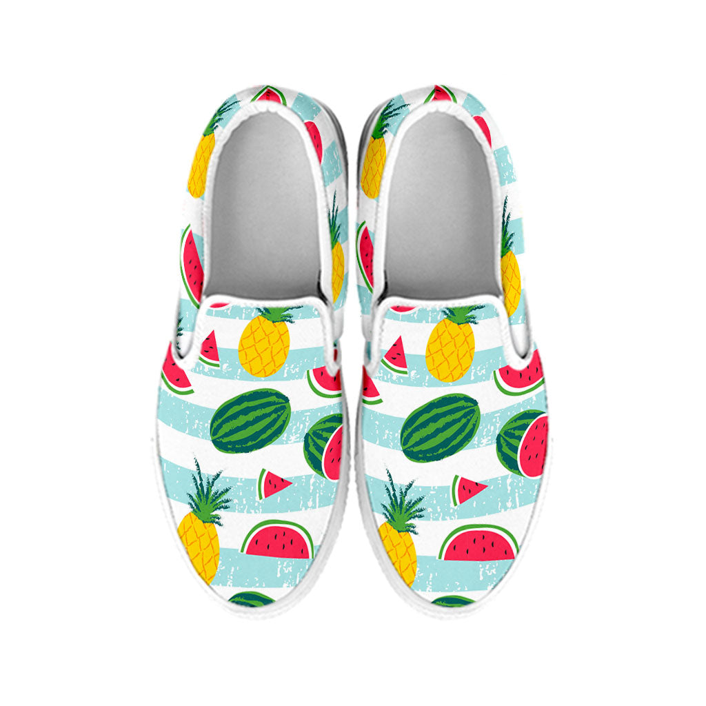 Cute Pineapple Watermelon Pattern Print White Slip On Sneakers