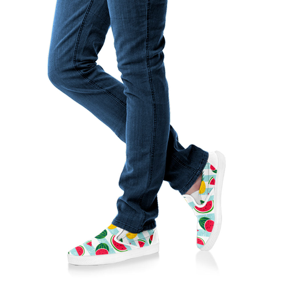 Cute Pineapple Watermelon Pattern Print White Slip On Sneakers