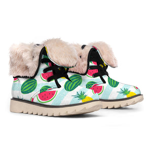 Cute Pineapple Watermelon Pattern Print Winter Boots