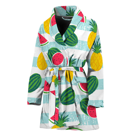 Cute Pineapple Watermelon Pattern Print Women's Bathrobe