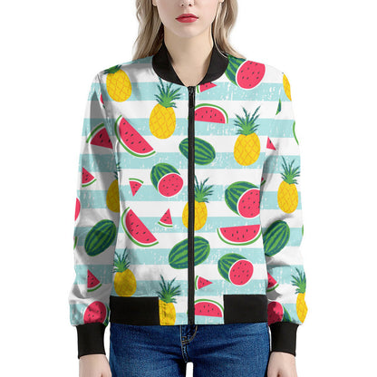 Cute Pineapple Watermelon Pattern Print Women's Bomber Jacket
