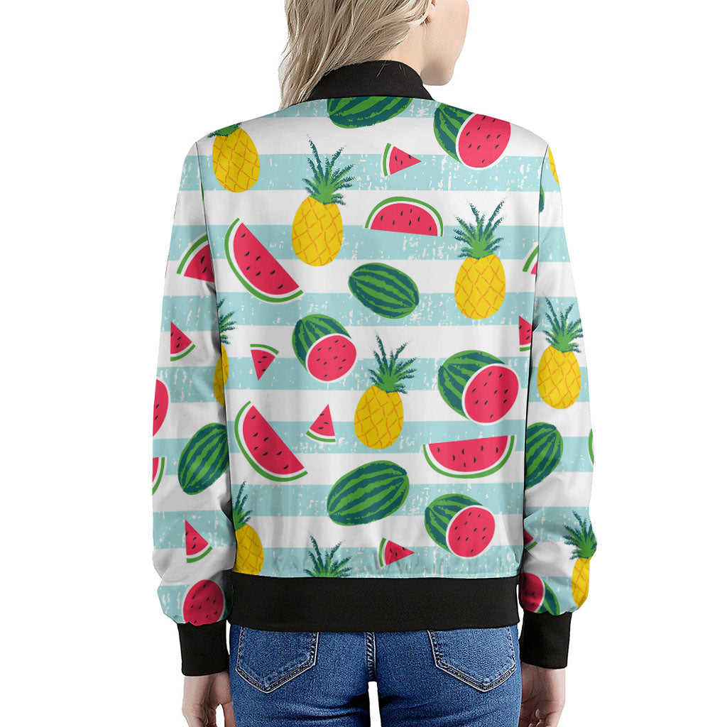 Cute Pineapple Watermelon Pattern Print Women's Bomber Jacket