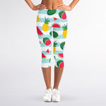 Cute Pineapple Watermelon Pattern Print Women's Capri Leggings