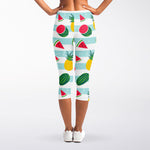 Cute Pineapple Watermelon Pattern Print Women's Capri Leggings