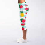 Cute Pineapple Watermelon Pattern Print Women's Capri Leggings