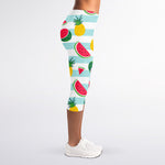 Cute Pineapple Watermelon Pattern Print Women's Capri Leggings
