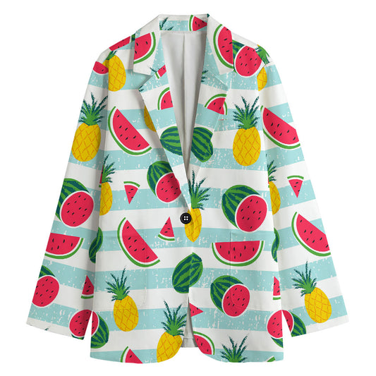Cute Pineapple Watermelon Pattern Print Women's Cotton Blazer