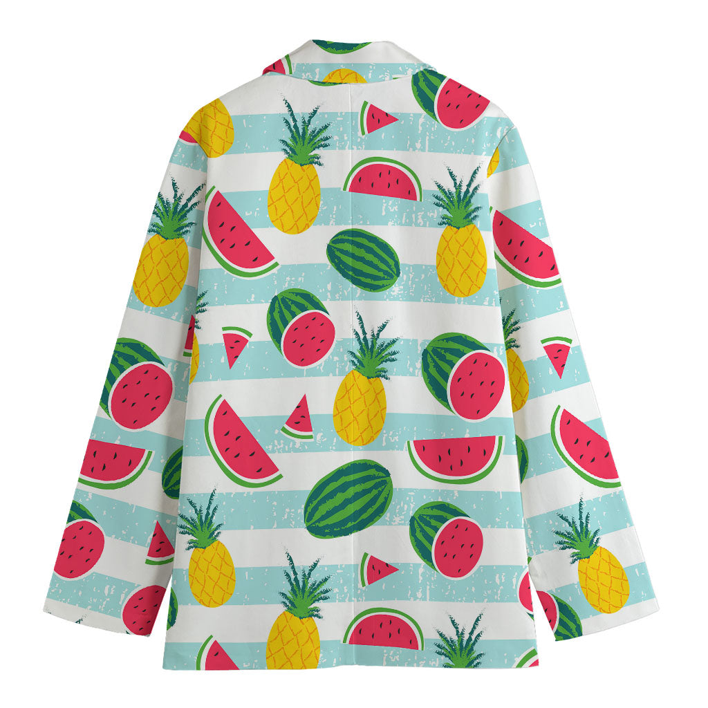 Cute Pineapple Watermelon Pattern Print Women's Cotton Blazer