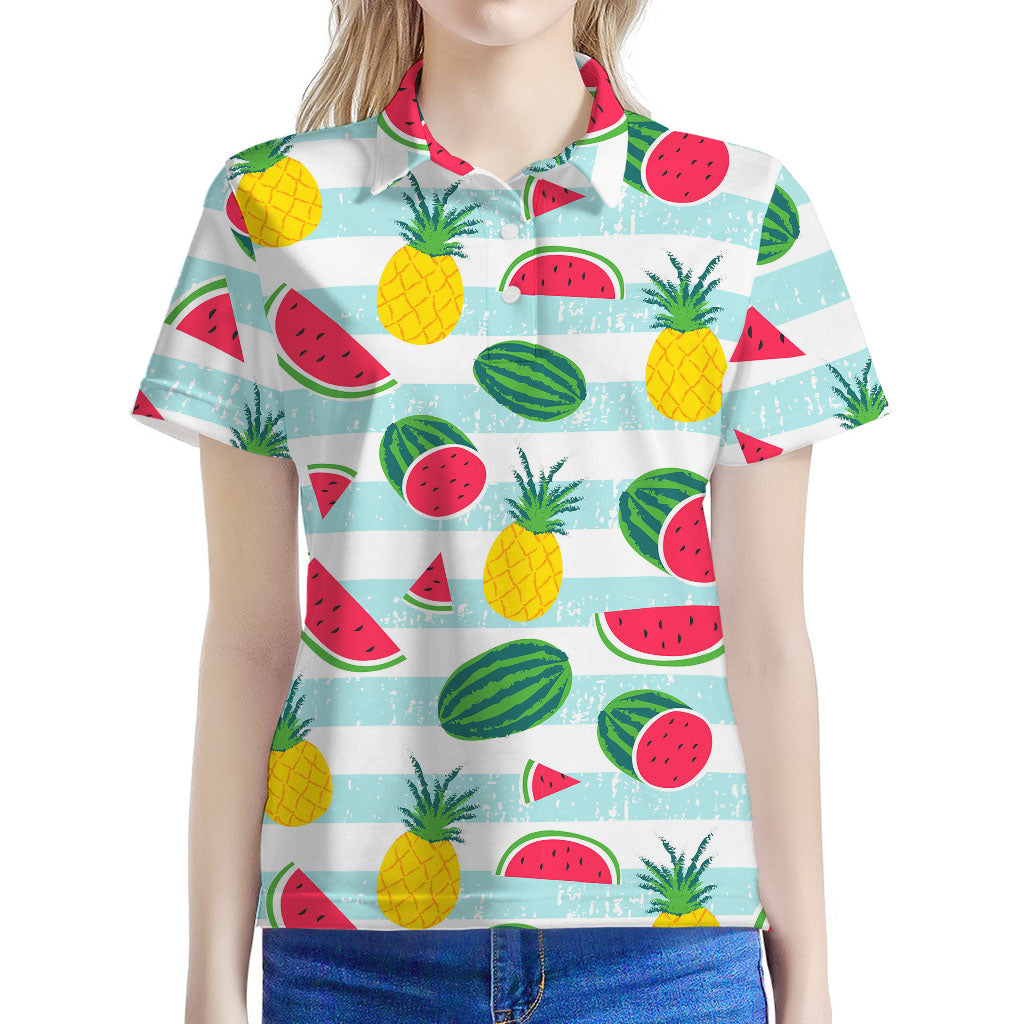Cute Pineapple Watermelon Pattern Print Women's Polo Shirt