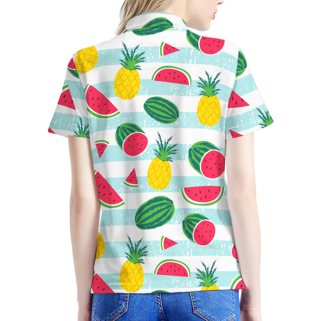 Cute Pineapple Watermelon Pattern Print Women's Polo Shirt