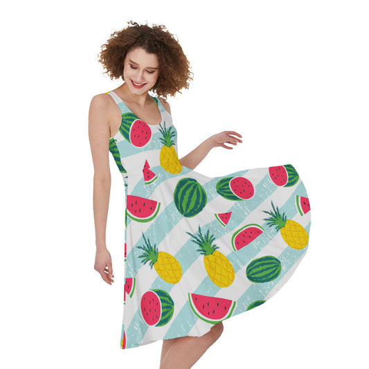 Cute Pineapple Watermelon Pattern Print Women's Sleeveless Dress