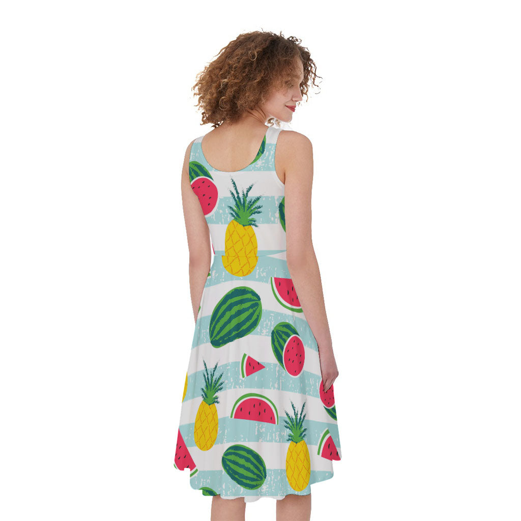 Cute Pineapple Watermelon Pattern Print Women's Sleeveless Dress